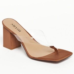SMASH SHOES Womens Brown Zerlina Toe Block Heel Slip On Heeled Thong Sandals 12